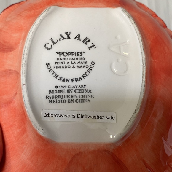 90’s Trinket poppy coral dish hand painted by clay art south San Francisco - Picture 4 of 10